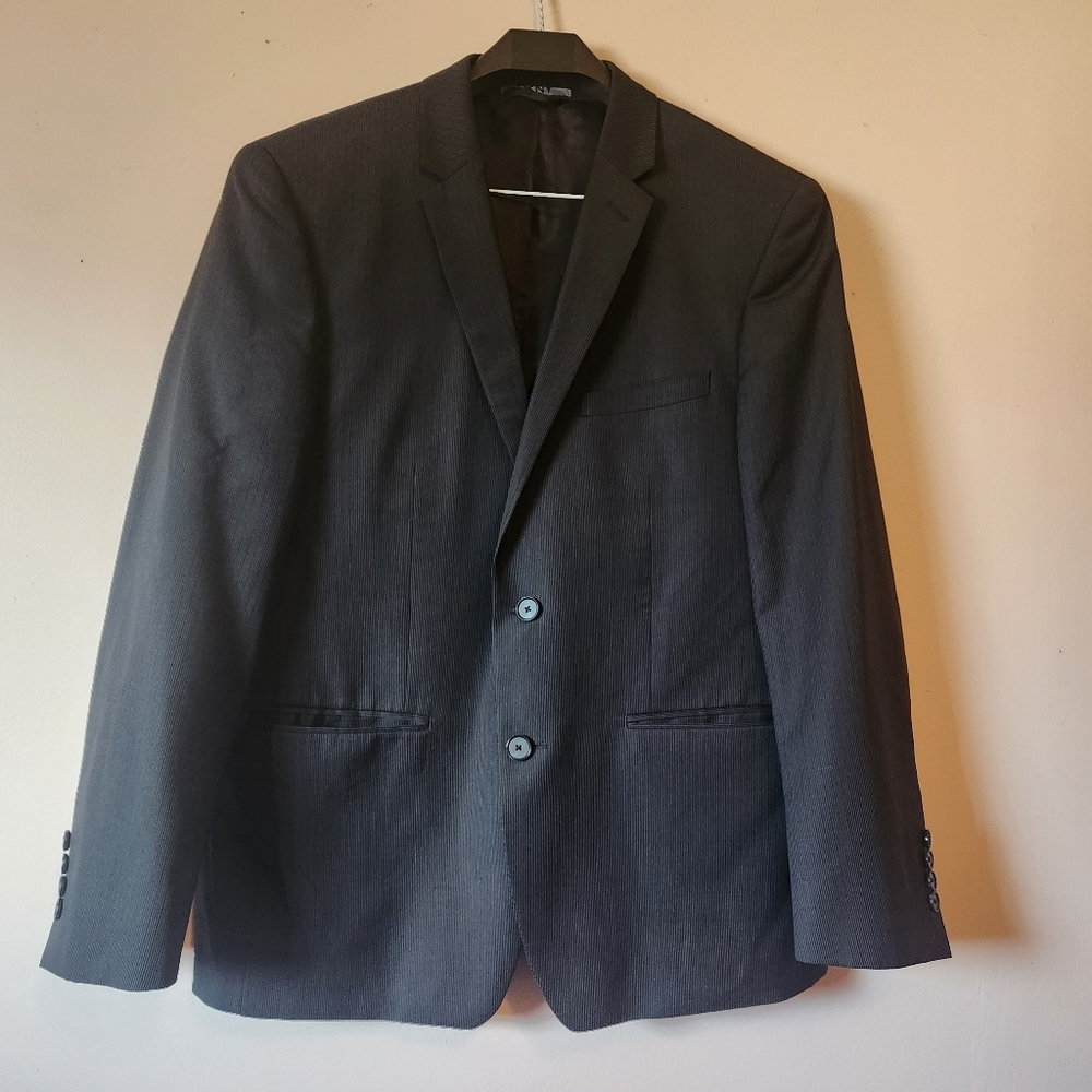 DKNY Mens Black Pinstripe 100% Wool Suit Jacket Blazer Sport Coat Career 42S